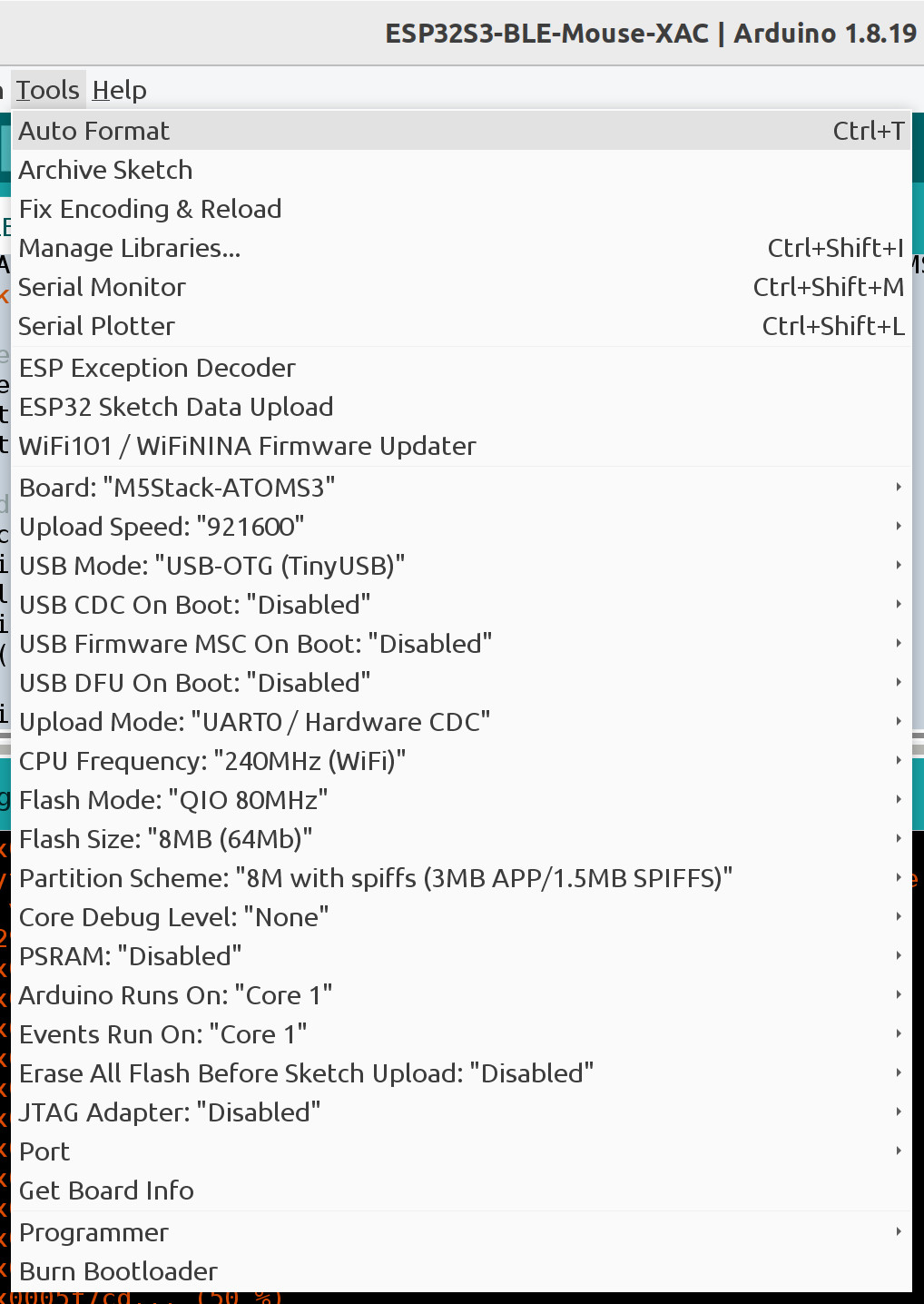 IDE options to build the project for the AtomS3