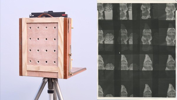 8x10 vintage camera, 4x4 front pinhole board, 8x10 photo paper
